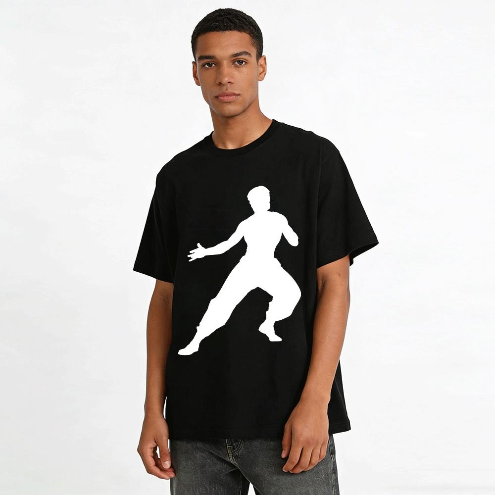 Chinese Kung Fu Print Casual T-Shirt Unisex Loose Breathable Top Pure cotton T-shirt