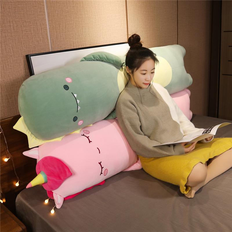 Cute Soft Long Unicorn Pillow Dinosaur Plush Toys Stuffed Office Nap Sleep Pillow Cushion Gift Doll for Kids Girls