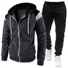 Men's Color Block Hooded Sweatshirt and Casual Sports Set