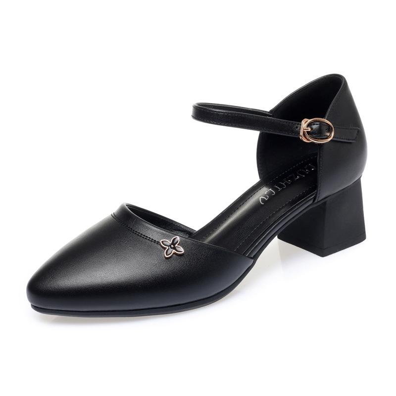 fashion New Women Casual Pumps 2024 Spring Summer Fashion Black Low Heel Woman Work Shoes Vintage Ladies Chunky One-word Buckle Heel