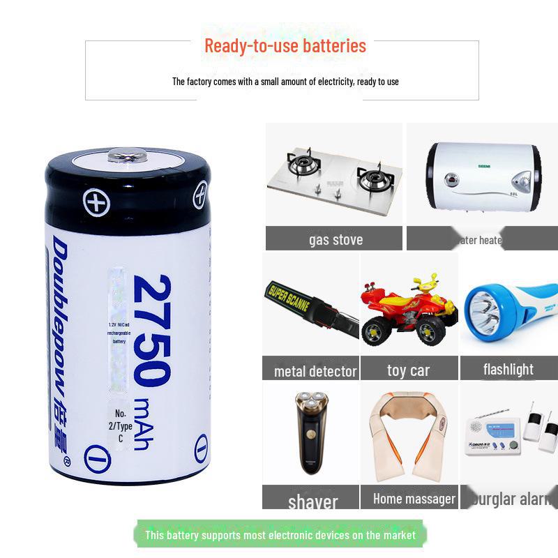 Double NiMH Rechargeable Battery Set with Intelligent Light, 1.2V 10000mAh for Water Heater