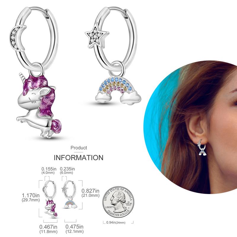 Silver Plated Women Hoop Earrings Fashion Pendientes Gift for Female Girl Sparkling Pave CZ U Heart Shape Star Moon Earring