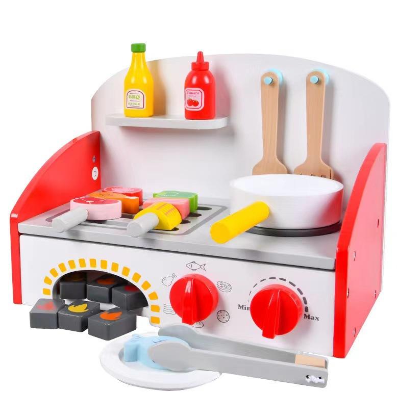 Children's wooden simulation barbecue grill food parent-child interactive kitchen game simulation play house puzzle toy