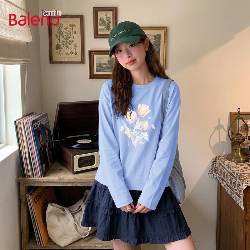 Baleno Women's Loose Fit Pure Cotton Long Sleeve Tulip Graphic T-Shirt