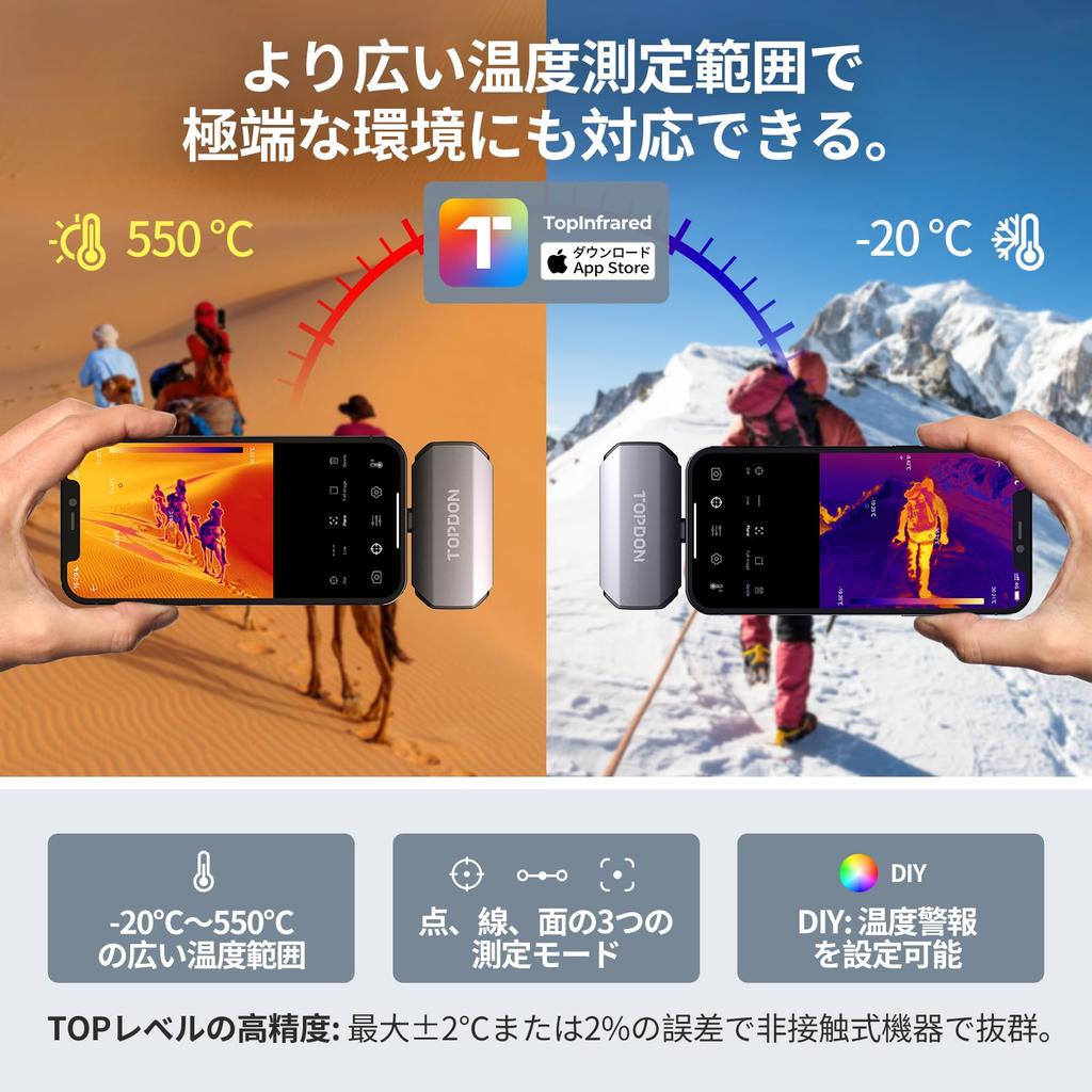 TOPDON TC002 Termokamera iOS 512 x 384 Super 256 x 192 IR Vysoké Rozlišení Záznam Podpora Termálního Obrazu 25Hz k Teplotnímu Rozsahu Termografie