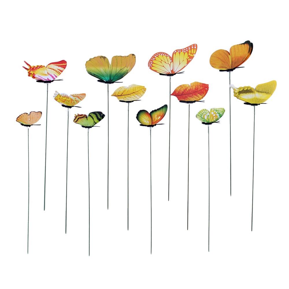 12PCS Multicolor Butterfly Garden Stakes Mixed Size Ornament Simulation Butterfly with Rods Accessories DIY