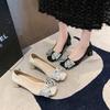 2024 summer new British style round head rhinestone bow fashion light mouth thick heel fashion single shoes spot