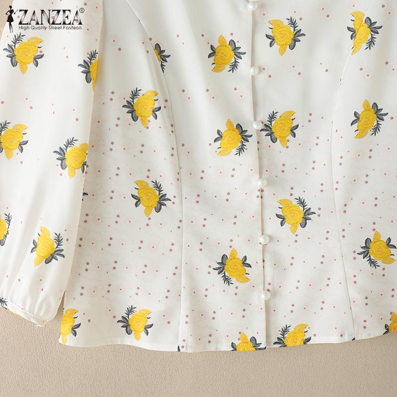 ZANZEA Women Casual Floral Print Summer V-Neck 3/4 Sleeve Blouse