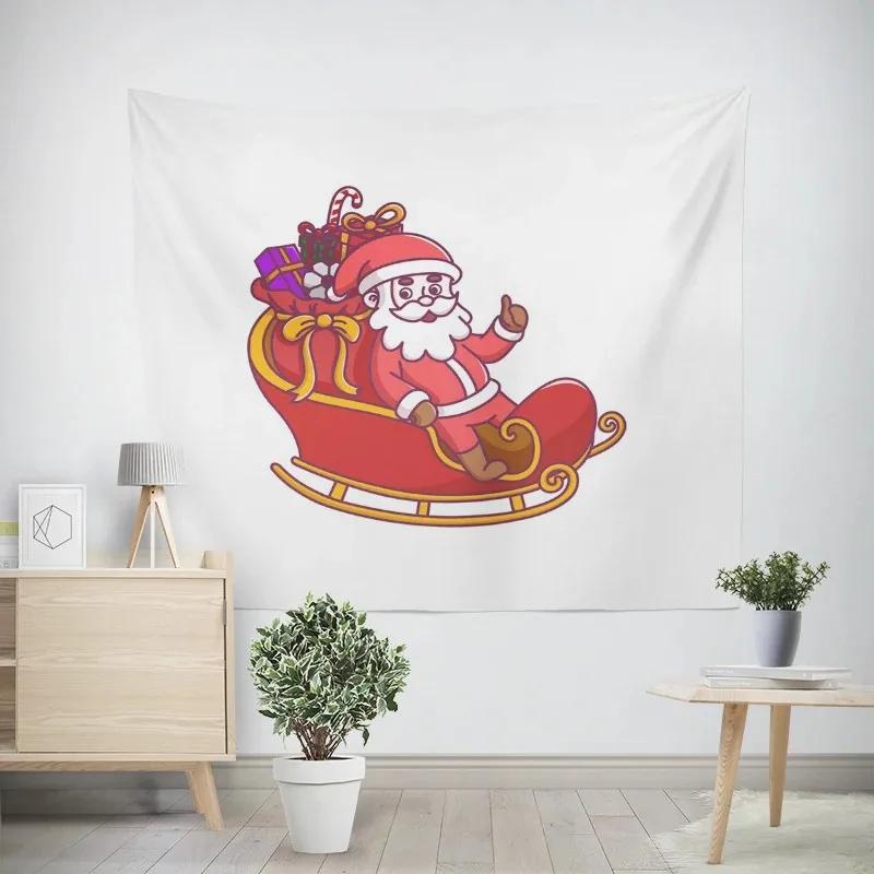 Neujahr Weihnachten Cartoon Weihnachtsmann Schlitten Muster Wandteppich Wohnzimmer Sofa Heimdekor Weihnachtsgeschenk