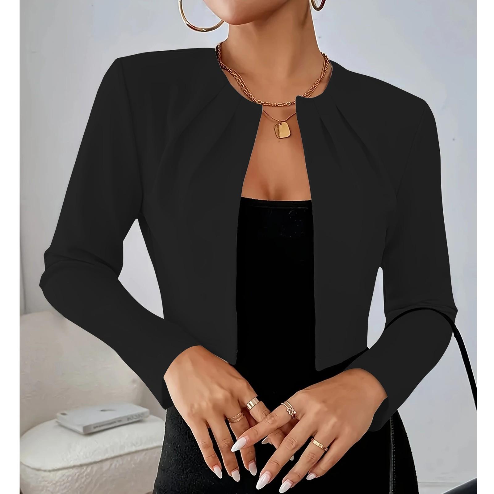 

Женский повседневный однотонный приталенный пиджак-костюм с плиссированным воротником и длинными рукавами M