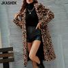 Moda damă ocazional imprimeu leopard toamnă iarnă cu mânecă lungă pe gât POLO Jachete și paltoane