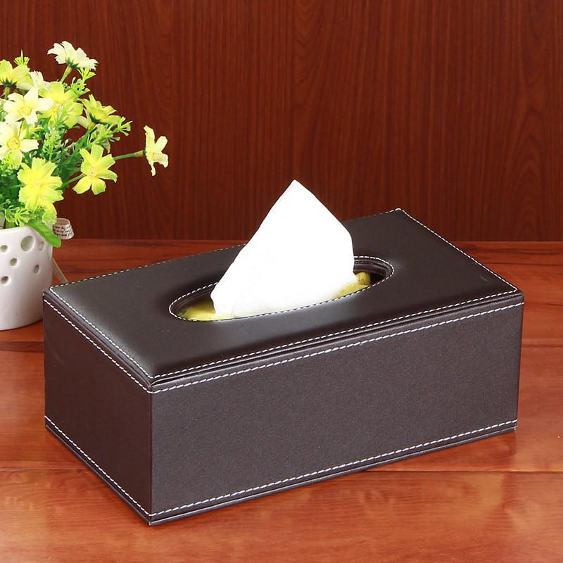 Eco-friendly Black Plaid Leather Tissue Box for Home and Hotel