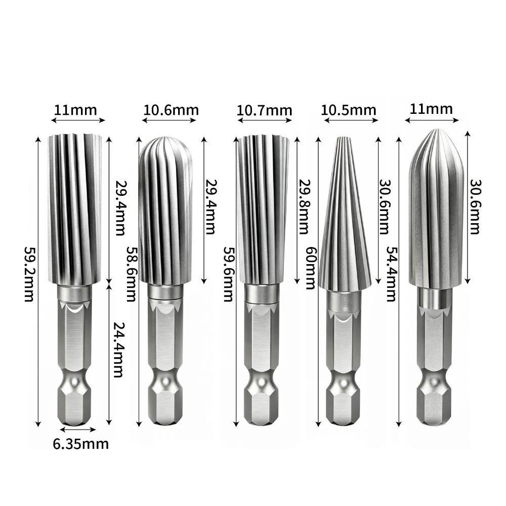 

5Pcs Hexagonal Shank Design Woodworking Rotary File High-Speed Steel Reusable Softwood Countersink Special-Shaped File