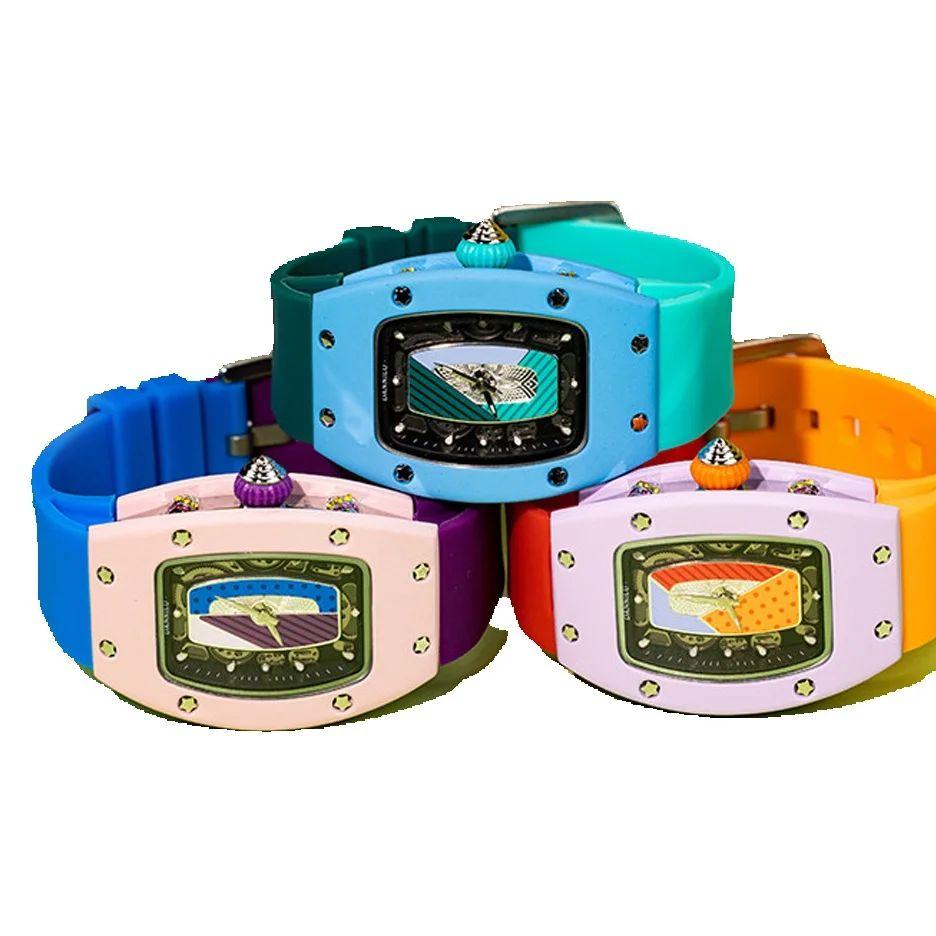 New Luxury Brand Watches for Women Silicone Sports Quartz Tonneau Designer Watch Girl's Diamond Wristwatch Reloj Mujer Elegante