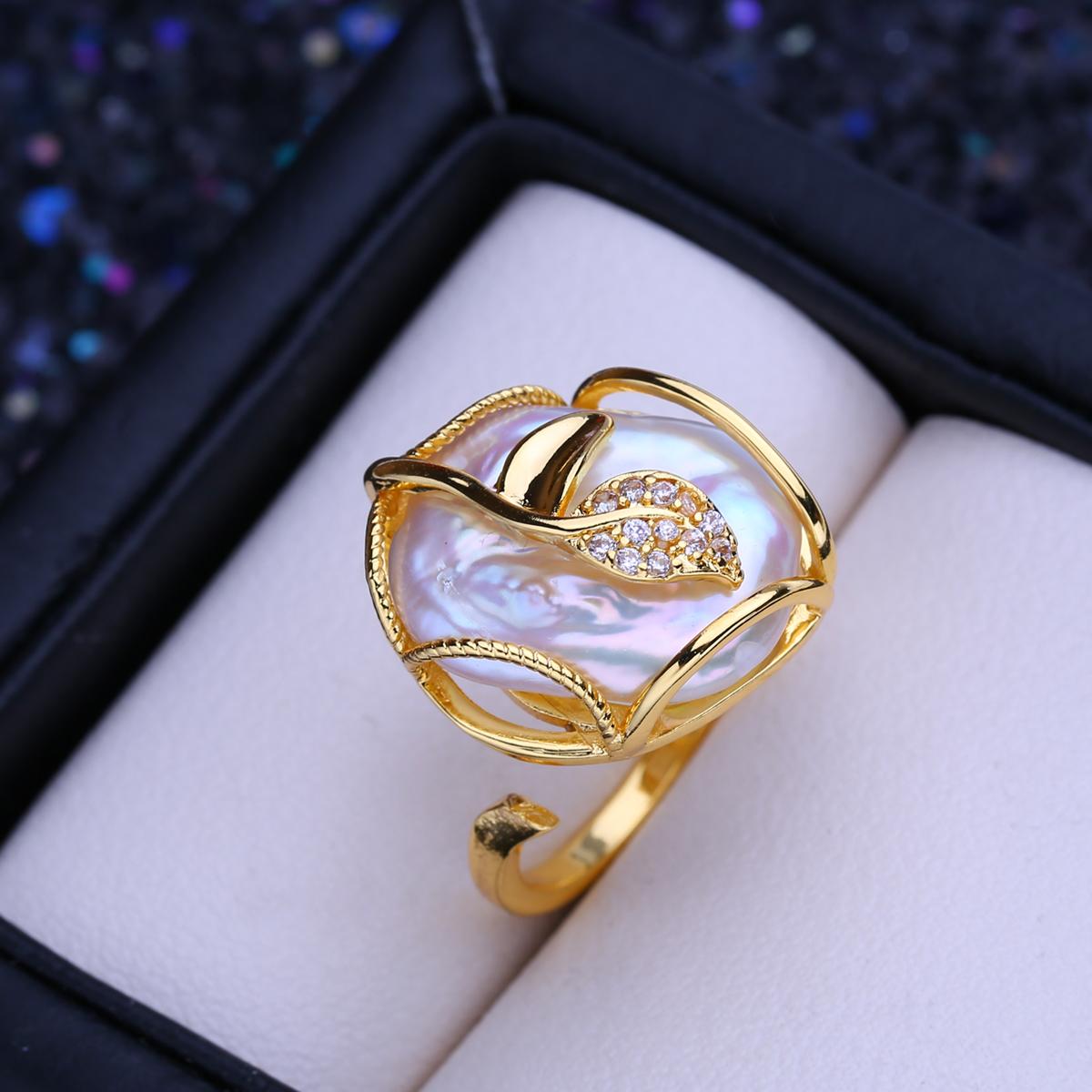 

LSOOYH натуральный пресноводный большой барочный жемчуг кольца для женщин классические серебряные золотые обручальные кольца подарки на день рождения оптом C