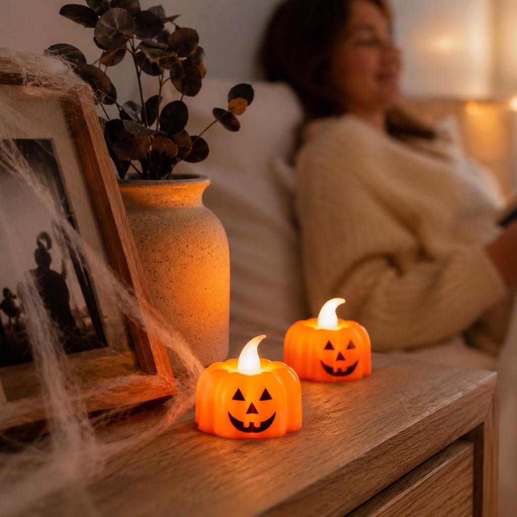 Halloween Pumpkin LED Candle Light with Triangular Eyes and Pattern for Home Decor