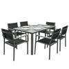 Garden Dining Set with Acacia Wood Table Top, Outdoor Table and Stackable Chairs Set for 6 with Texteline Seat, Grey