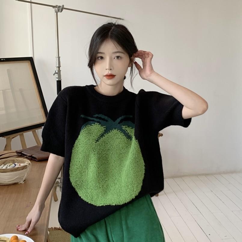 

Вязаный свитер с короткими рукавами, женский весенне-летний дизайн, свитер Sense, свободный топ, футболка 2XL чёрный