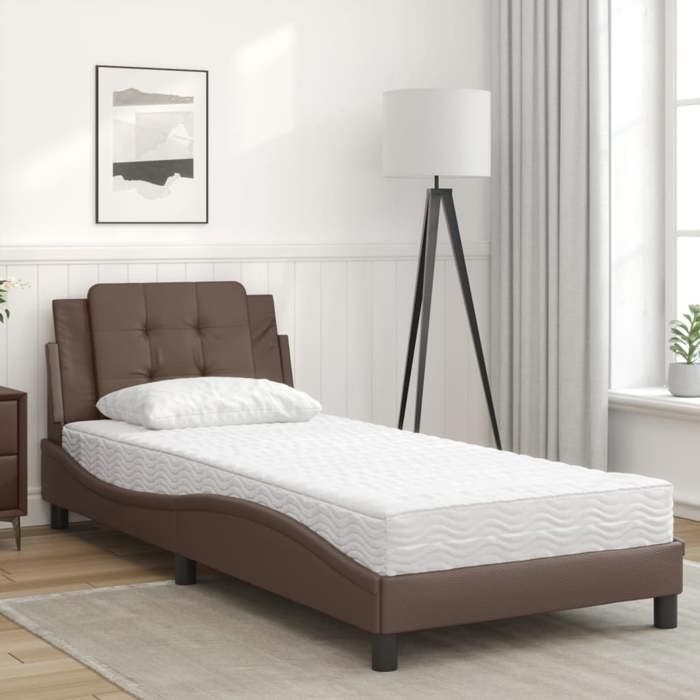 VidaXL Lit avec Matelas, Lit Rembourré avec Coussin de Tête de Lit, Lit Simple, Lit Adulte, Meuble de Chambre à Coucher 3208840