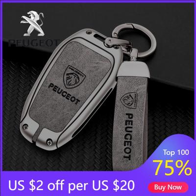 2026 Hot Car Sticker Car Zinc Alloy Leather Smart Key Case Shell Cover Protector Fob for Peugeot 308 408 508 2008 3008 4008 5008