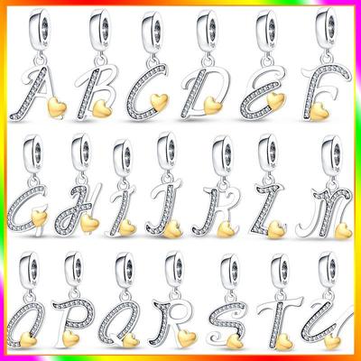 Original Design Pendant Zircon Heart Shape 26 English Letters A-Z Charm Beads Fit 925 Original Bracelet Necklace Jewelry