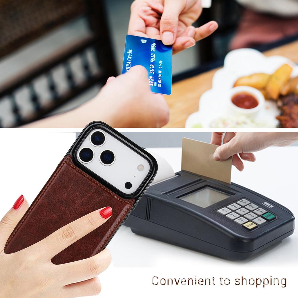 Suitable for Phone17  multiple phone models, Crazy Horse pattern double buckle phone leather case, Apple 16e/15 card insertion sticker protective case