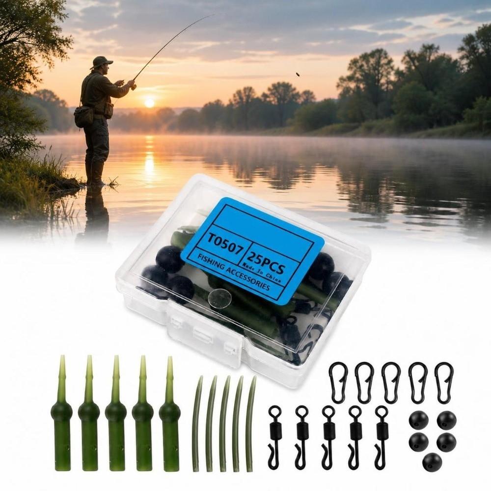25PCS with Swivels Carp Fishing Kit Anti-Tangles Sleeves Fishing Terminal Tackle Kit  Carp Fishing