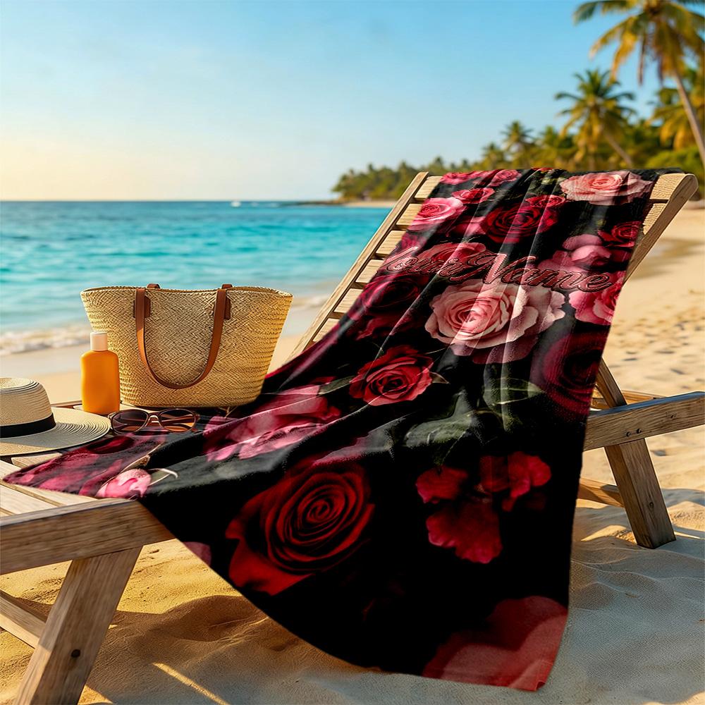 Rose Customize Text Beach Towel Super Soft & Absorbent Ideal for Travel Outdoor Swim Pool Yoga Surf Camping Hiking Gym Gift Holiday