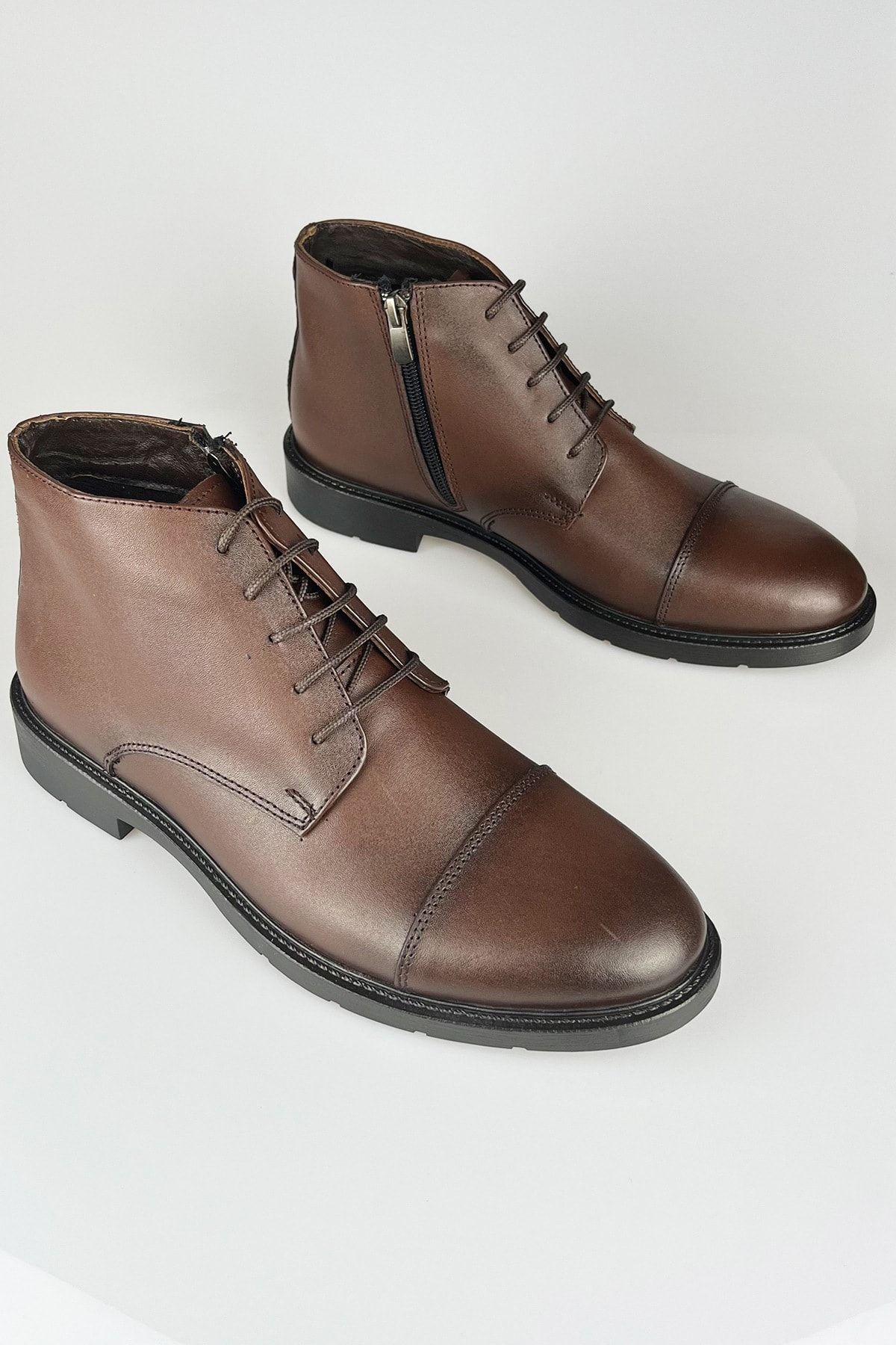 

Men s Fashion Genuine Leather Thin Heeled Booties Brown Zippered Casual Classic Boots Shoes 43