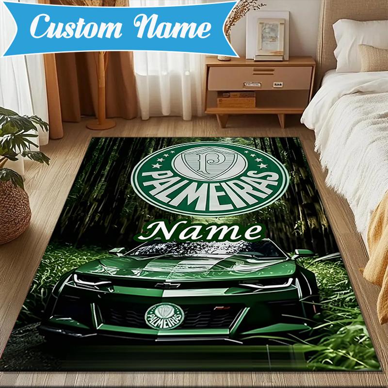 Custom Name Palmeiras Team Crest Rug Game Carpet, Floor Mat for Bedroom Living Room Entryway Rug, Home Decor Idea Gift for Christmas birthday