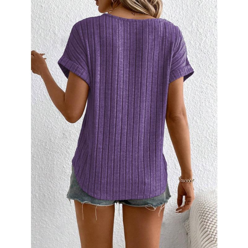 Women S Solid Color Round Neck Short Sleeve Loose Brushed T Shirt
