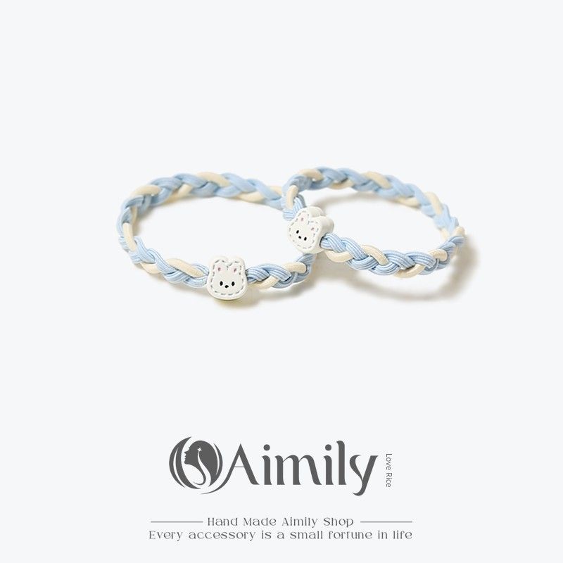 

Милая повязка для волос с кроликом, плетеная ручная повязка, высокоэластичная резинка, резинка для волос, сладкий молодежный аксессуар для волос для хвостика [2 packs] Blue