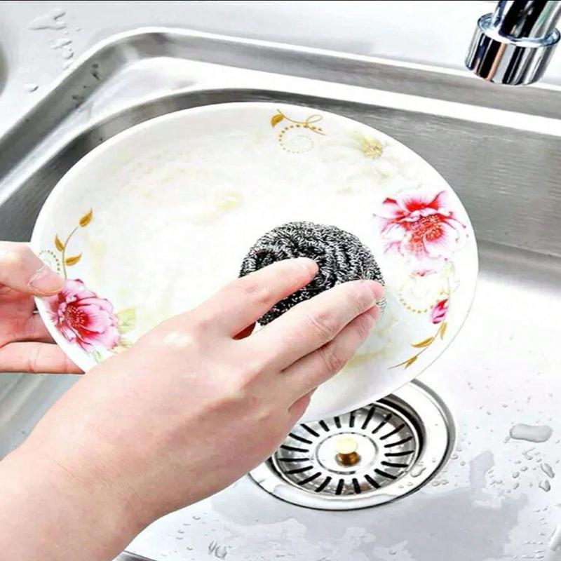 Stainless Steel Brush Cleaner Balls, Multi-Purpose Kitchen Cleaning Scrubber. Essential Cleaning Tool For Home, Outdoor, & BBQ. 2-In-1 Sponge