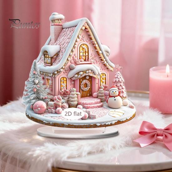Acrylic Holiday Ornaments for Home Decor 2D Christmas Tree Figurine, Dreamy Floral Candy House Tabletop Showcase Ornaments, Centerpiece Office