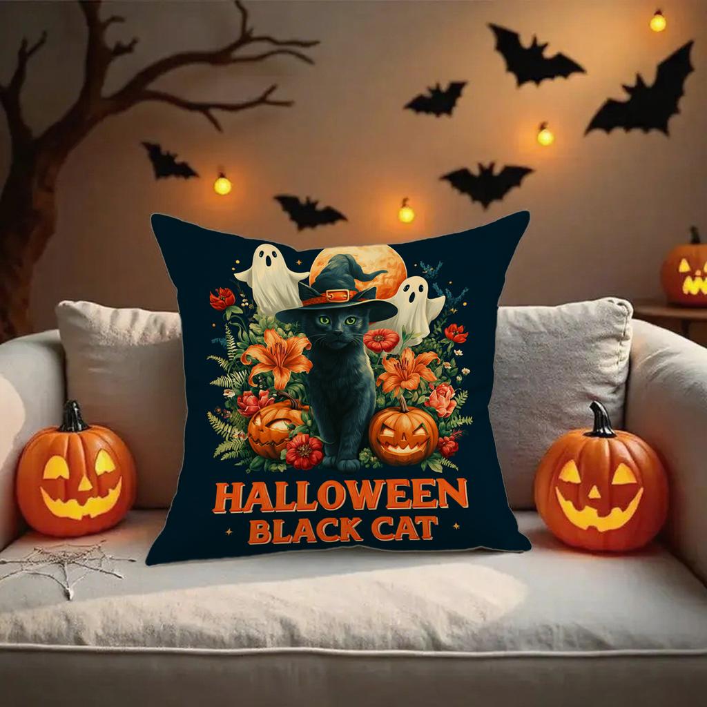 Happy Halloween Black Cat Pillowcasesuitable For Sofa Car Bedroom Decorative Cushion Cover Pillow Cover