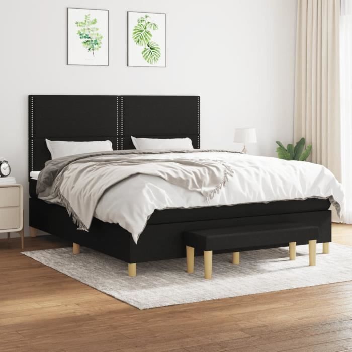 3137087 vidaXL Divan-lit Tapissier Avec Matelas Noir 160x200 Cm Tissu