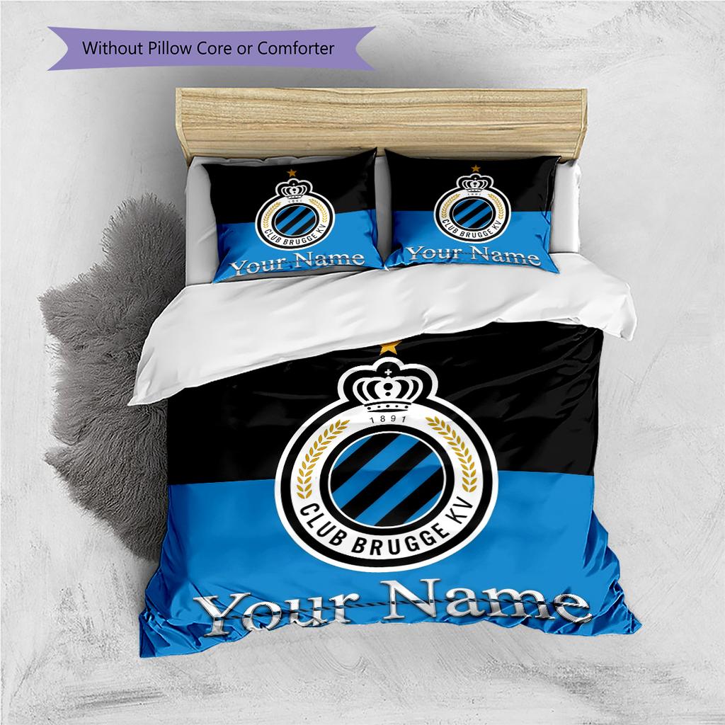 Biancheria da letto personalizzata con nome Club Brugge KV Crest, Set copripiumino Copripiumino Federa Regalo di Compleanno per la Casa (1 * copripiumino + 2 * federa, senza nucleo)