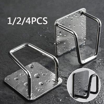 1/2/4pcs Stainless Steel Sink Sponges Holder Self Adhesive Drain Drying Rack Home Kitchen Wall Hooks Accessories Storage Organizer