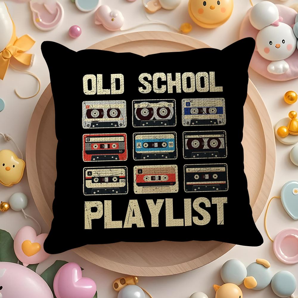 Vintage Retro Cassette Tape Cushion Cover Summer Coolness Linen Fabric Double-Sided Printing Pillow Case Sofa Home Decor Gift