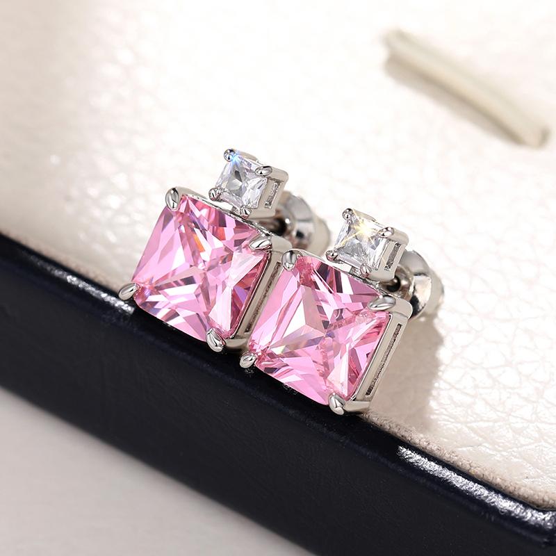 Xiaomi Huitan Trendy Pink/Yellow Square CZ Stud Earrings Luxury Wedding Earrings for Women Silver Color Exquisite Gift Fashion Jewelry