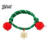 Cute Snowman Wrist Decor Christmas Bracelets Red Green String Bracelet Adjustable Rope Bracelet with Bag Charm Lanyard And Tinsel Pom Poms Holiday