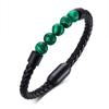 Titanium Steel Man Chakra Jewelry Wholesale Stainless Steel Men's Black Leather Volcanic Beaded Braclets Stone Leather Bracelets
