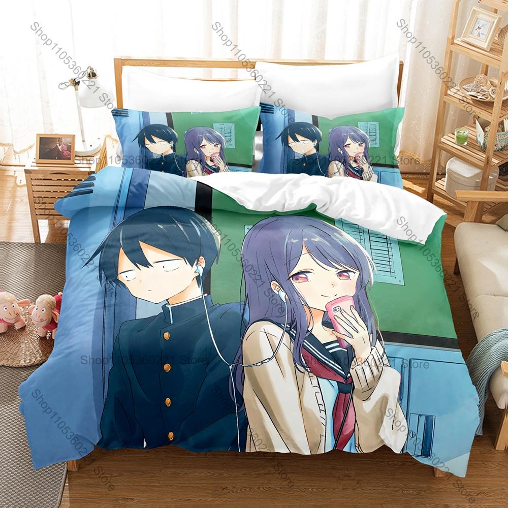 Kubo-san wa Mob wo Yurusanai Purple Hair Kubo High School Couple Duvet Cover 2 Pillowcases Cute Romance Slice of Life Bed Linen