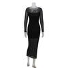 European and American Women's Clothing Round Neck Long Sleeves Slim Body Dress Sexy Mesh Stitching Temperament Red Carpet Dress