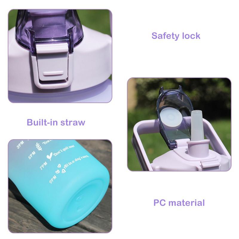 2000 ml vannflaske med stor kapasitet med tidsmarkør og sugerør Sprettlokk Lekkasikker frostet kopp for utendørs sport og treningsvannkanne