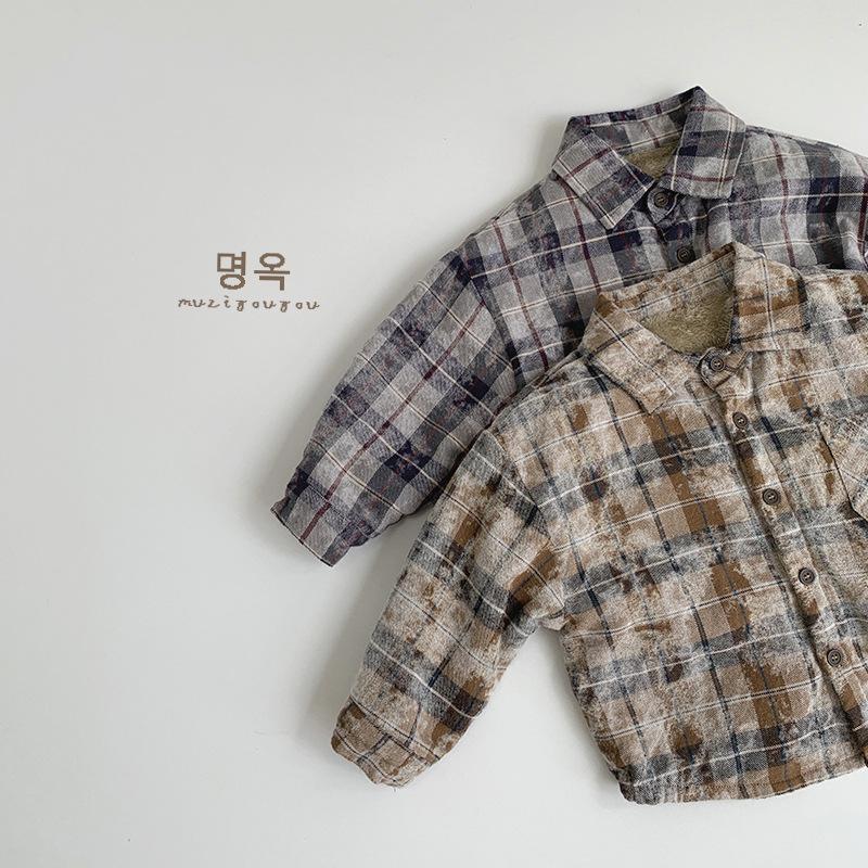 Toddler Kids Plaid Fleece Lined Warm Long Sleeve Casual Shirt For Boys And Girls