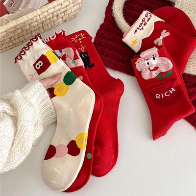 Жіночі різдвяні червоні мультяшні шкарпетки до середини ікри на осінь та зиму