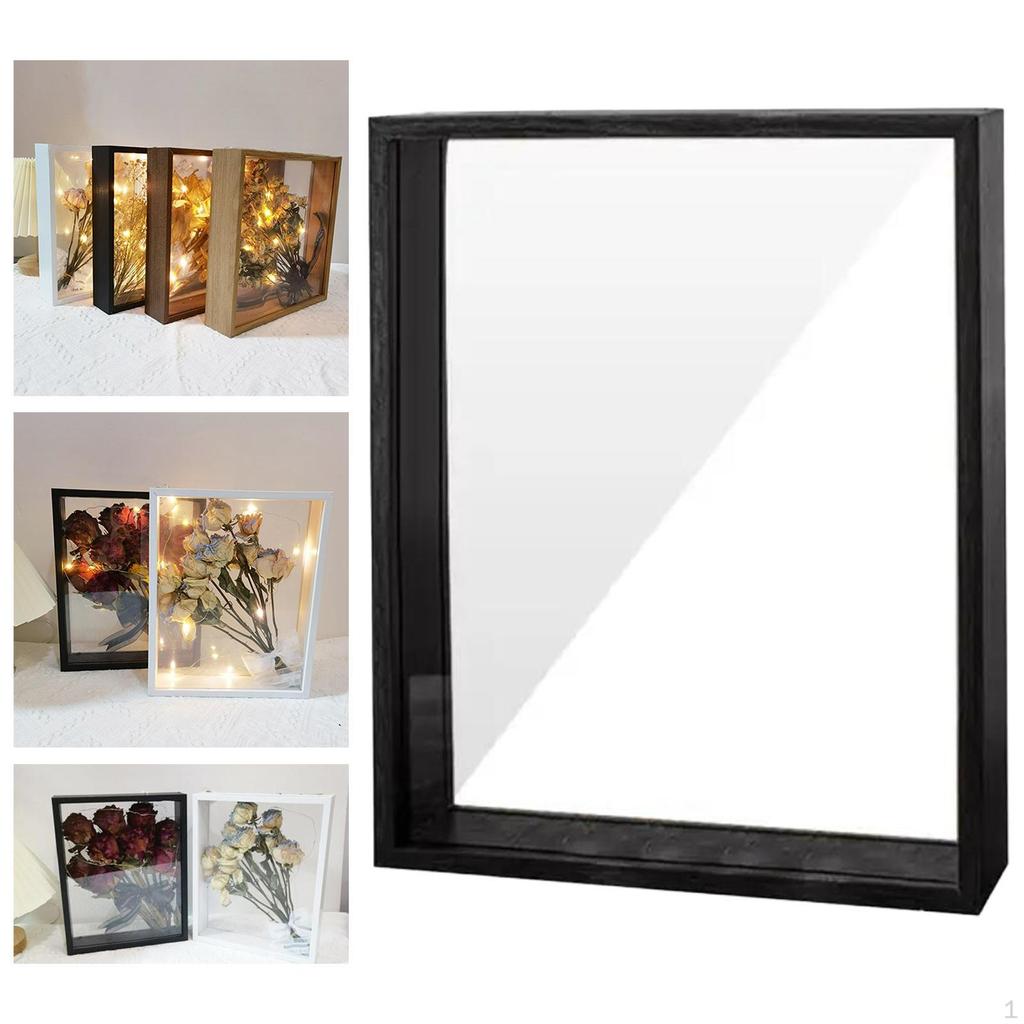 Ramă foto cu flori uscate Cutie de umbră Vitrina rustică transparentă Memorie pentru biletul de perete cu plante