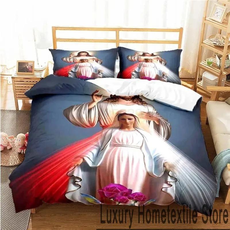 Set de lenjerie de pat Inima Sacră a lui Isus Hristos Imprimare 3D Dublu Twin King Husă de plapapă Plapapă Față de pernă Băieți Fete Adulți Dormitor