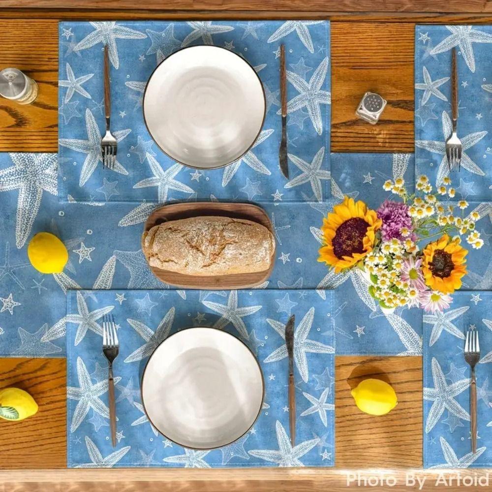 Heat Resistant Summer Beach Placemat Seashells Tableware Pad Linen Placemat  Table Decoration